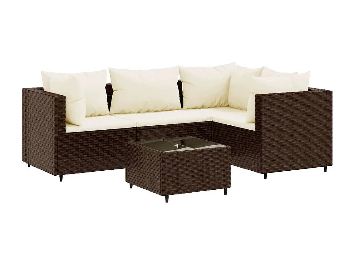Salon de jardin 5 pcs avec coussins Marron Résine tressée