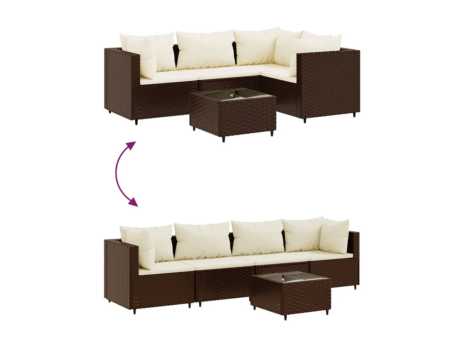 Set Divani da Giardino 5 pz con Cuscini Marrone in Polyrattan