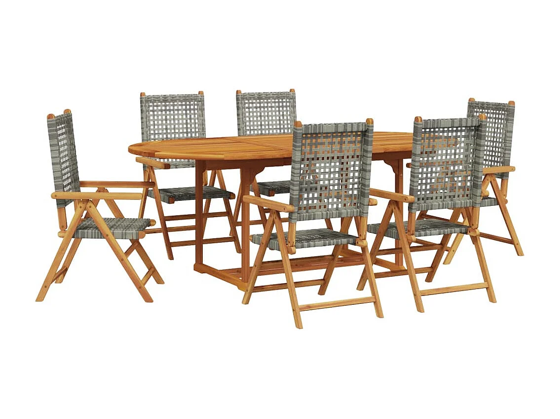 Ensemble à manger de jardin 7 pcs gris rotin et bois massif