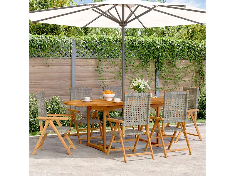 Ensemble à manger de jardin 7 pcs gris rotin et bois massif