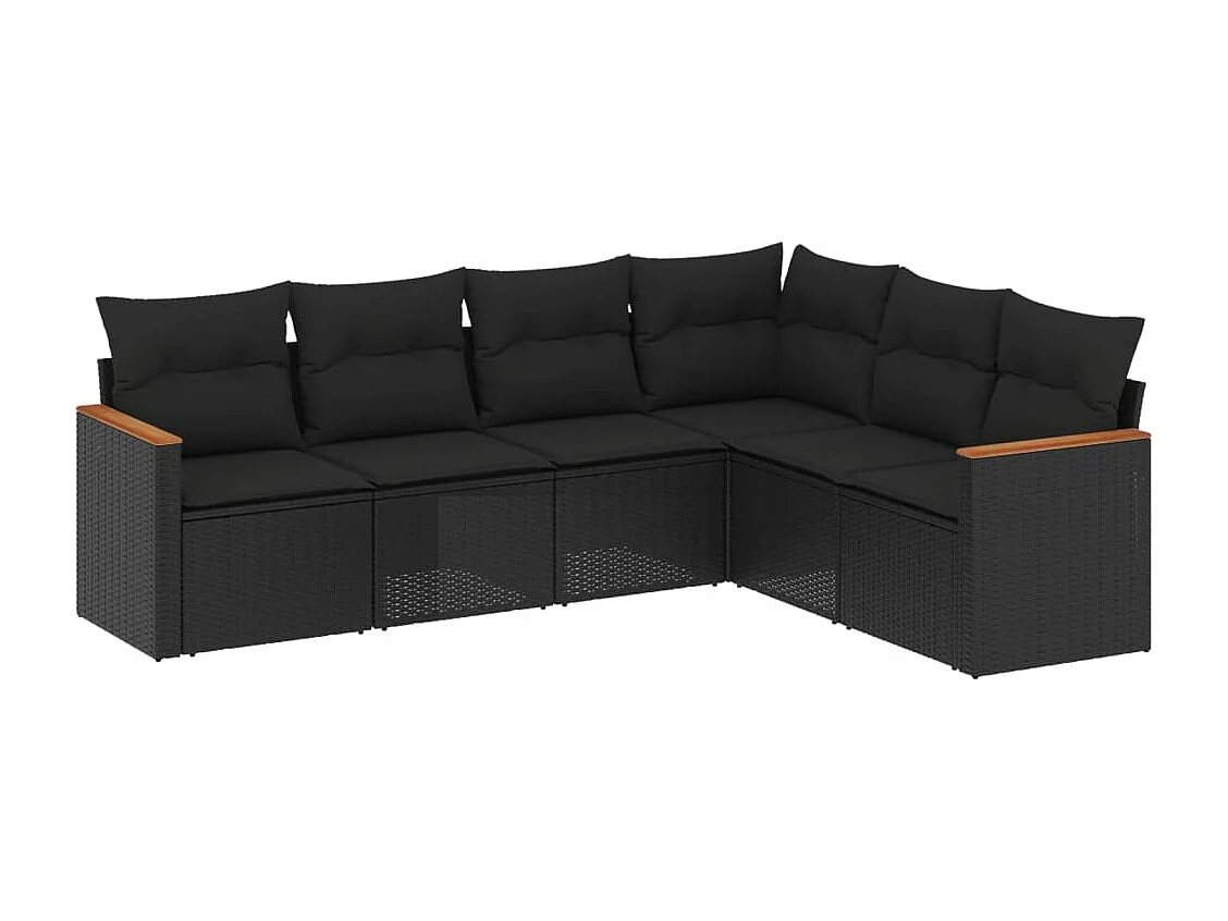 Salon de jardin 6 pcs avec coussins noir résine tressée