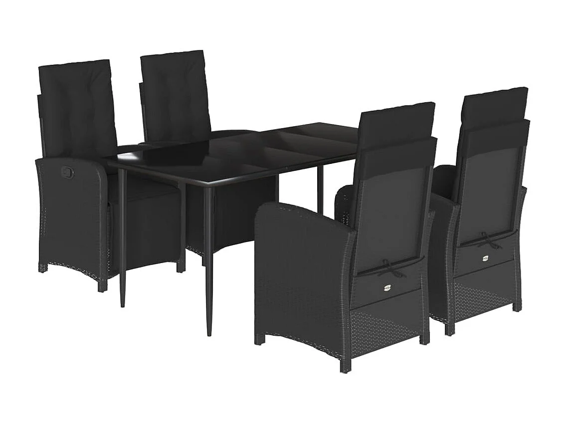 5 pcs conjunto de jantar p/ jardim c/ almofadões vime PE preto