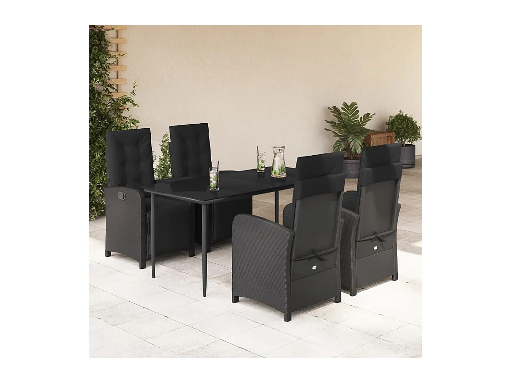 Ensemble à manger de jardin coussins 5pcs Noir Résine tressée