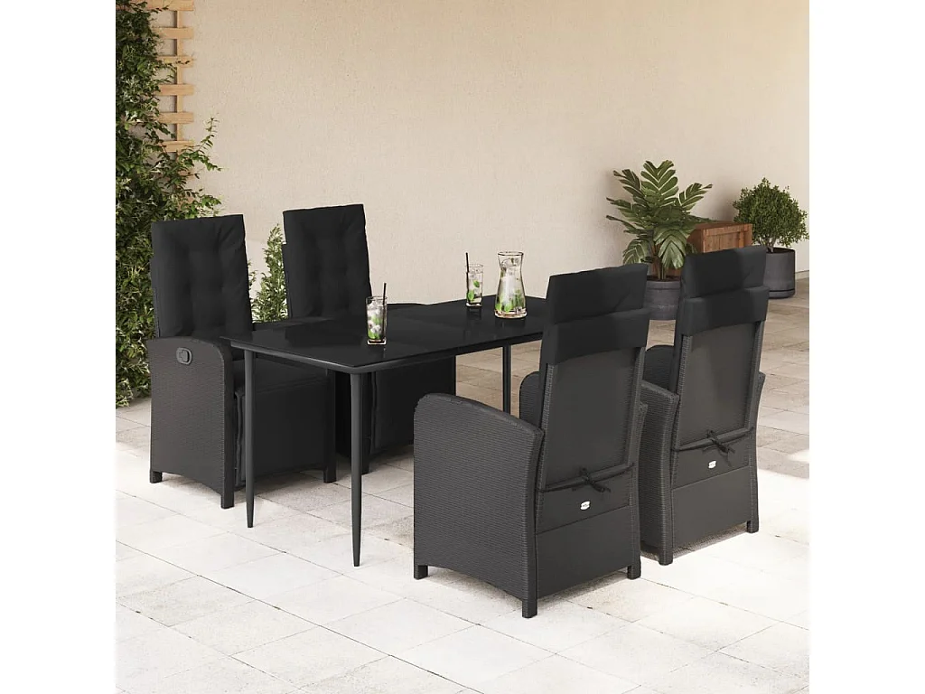 Ensemble à manger de jardin coussins 5pcs Noir Résine tressée