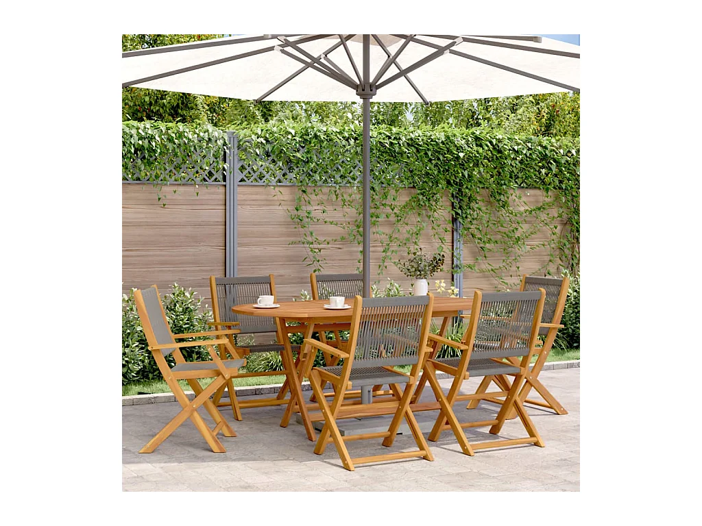 Ensemble à Manger de jardin 7pcs gris polypropylène bois massif