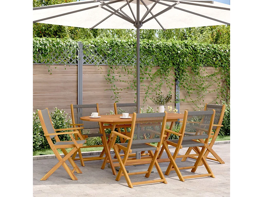 Ensemble à Manger de jardin 7pcs gris polypropylène bois massif