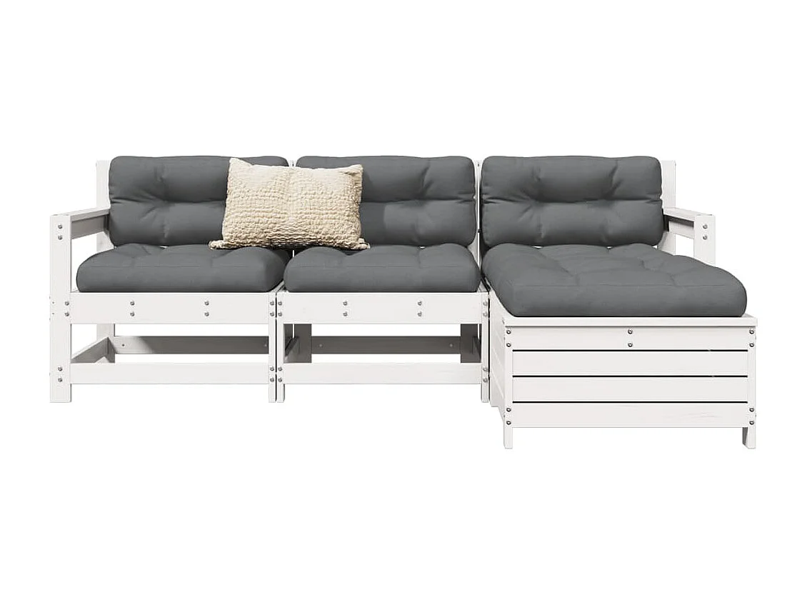 Salon de jardin 4 pcs blanc bois de pin massif