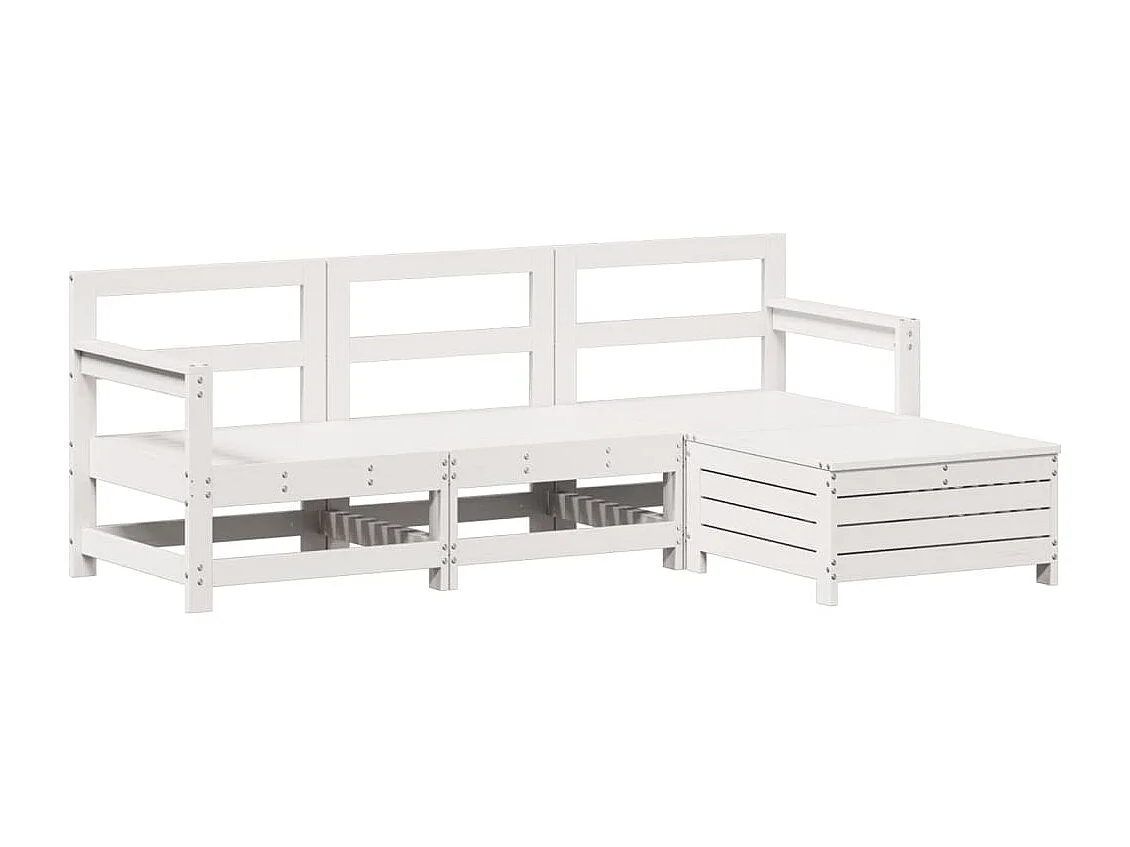 Salon de jardin 4 pcs blanc bois de pin massif