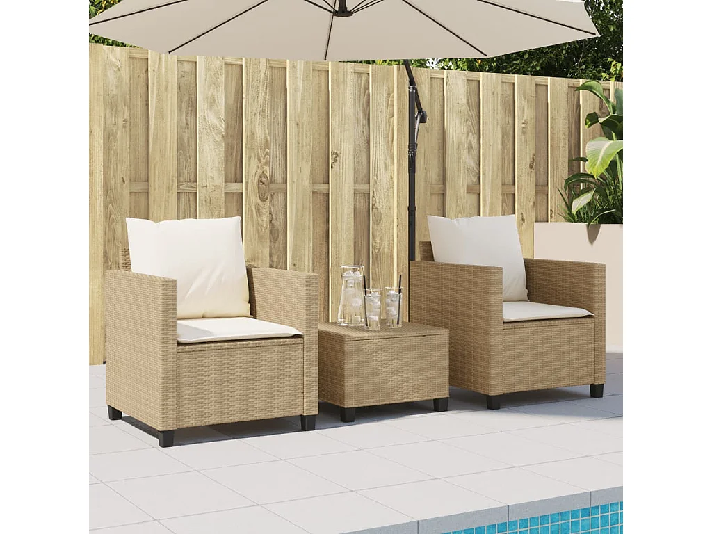 Ensemble de bistro 3 pcs avec coussins beige résine tressée