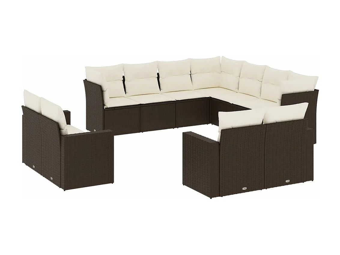 Salon de jardin et coussins 11 pcs marron résine tressée