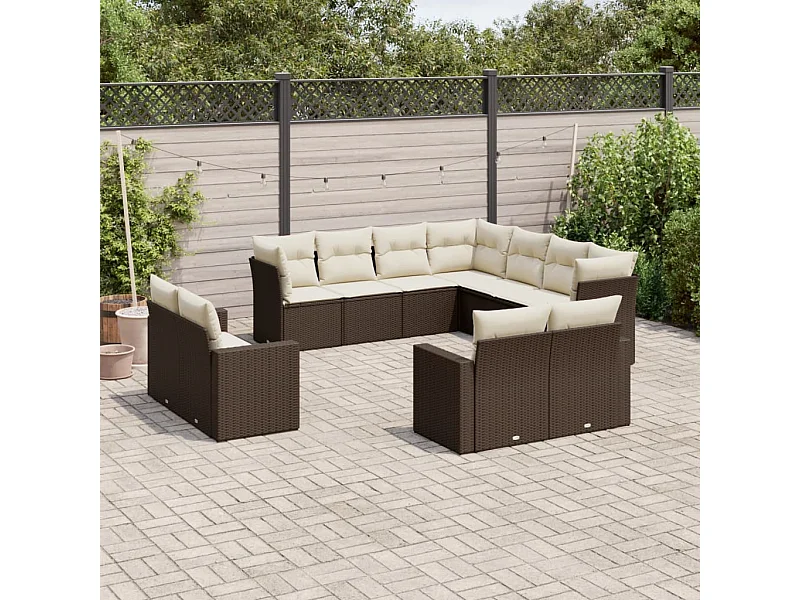 Set de sofás de jardín 11 pzas cojines ratán sintético marrón