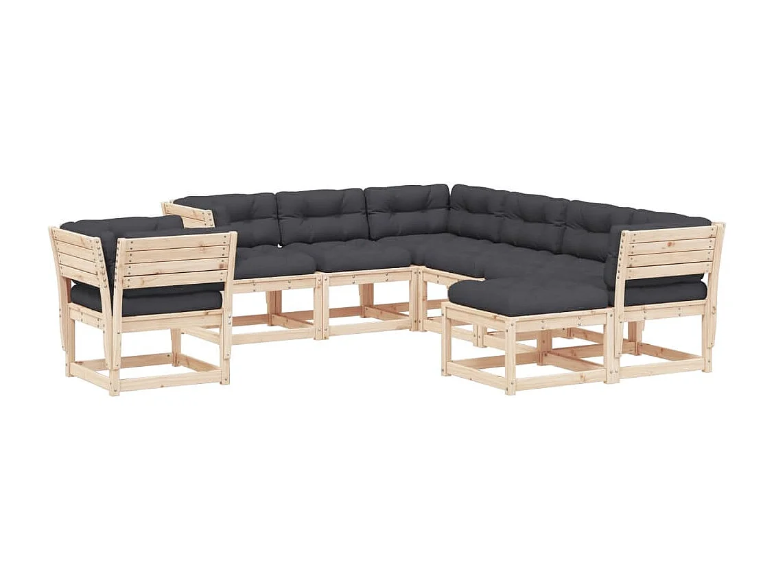 Set Salotto Giardino 8 pz Cuscini Antracite Legno Massello Pino