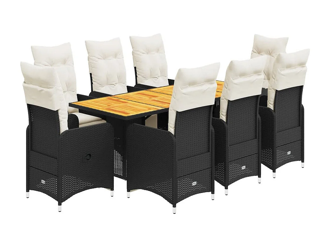 Ensemble de bistro de jardin 9 pcs coussins noir poly rotin