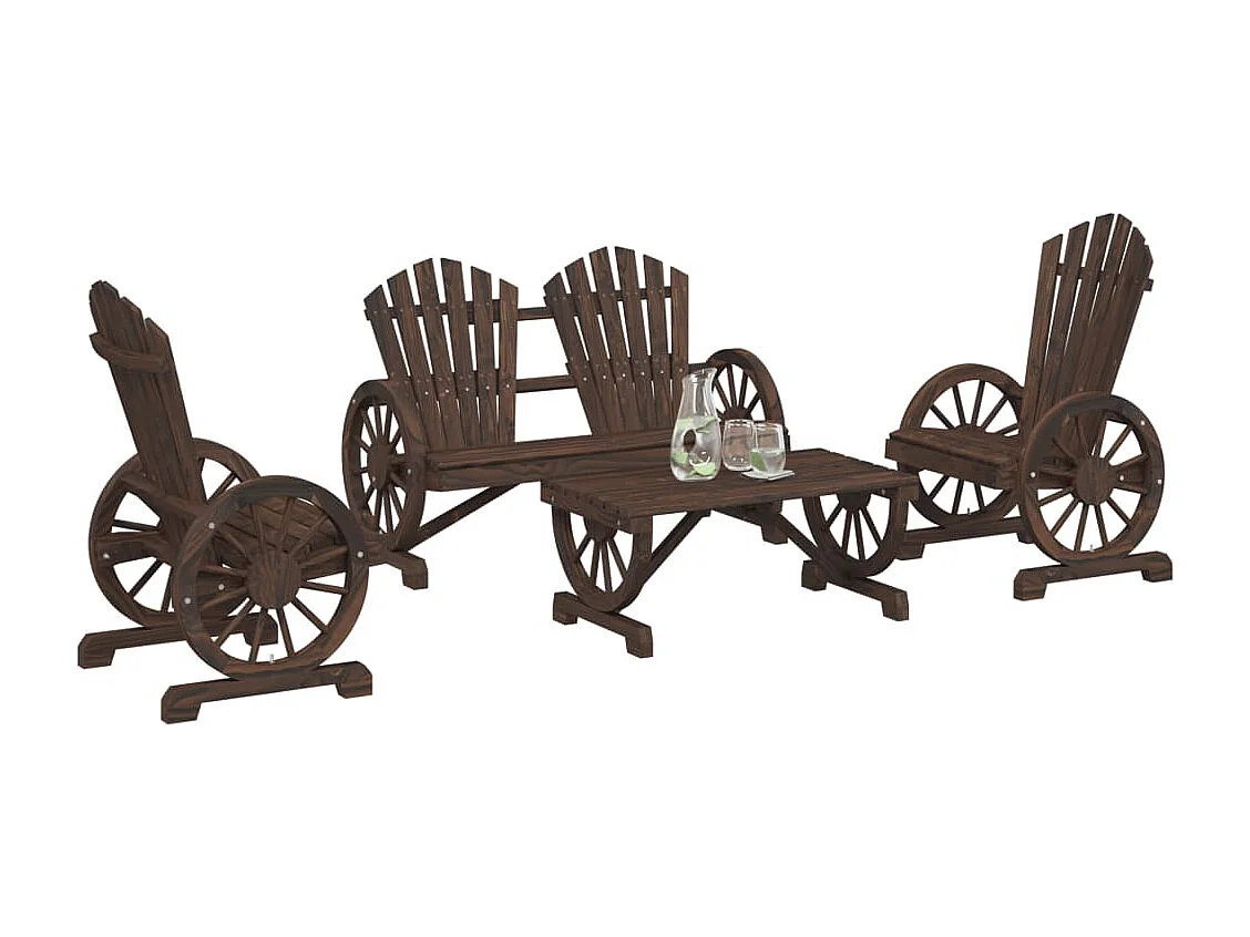 Set Salotto da Giardino 4 pz in Legno Massello di Abete