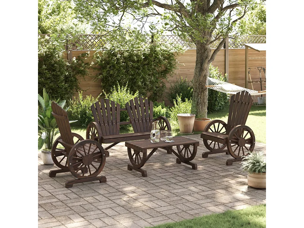 Set Salotto da Giardino 4 pz in Legno Massello di Abete