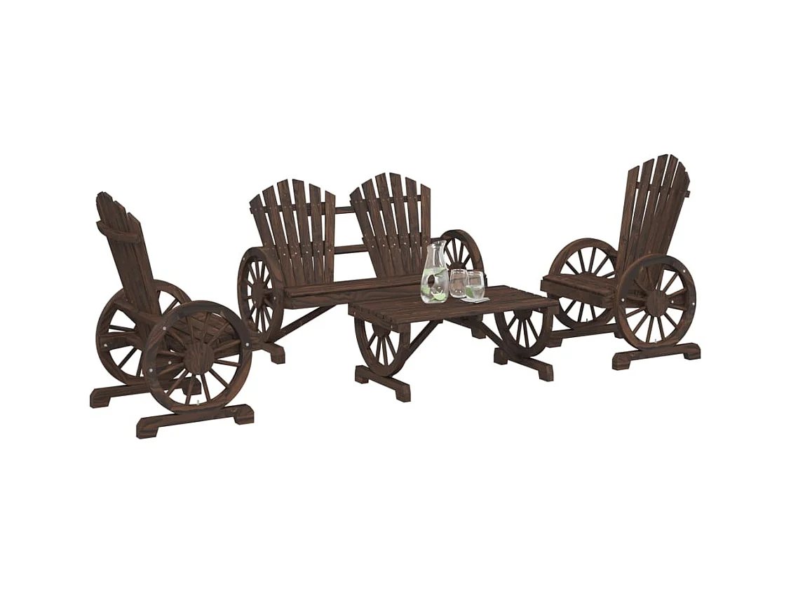 Juego de muebles de jardín 4 piezas madera maciza de abeto