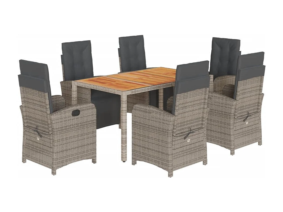 Set comedor jardín 7 pzas y cojines ratán sintético gris