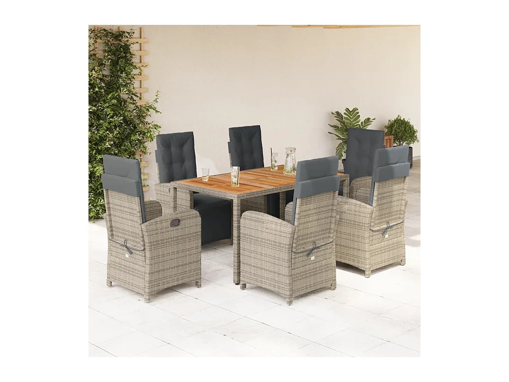 Set da Pranzo da Giardino 7 pz con Cuscini in Polyrattan Grigio