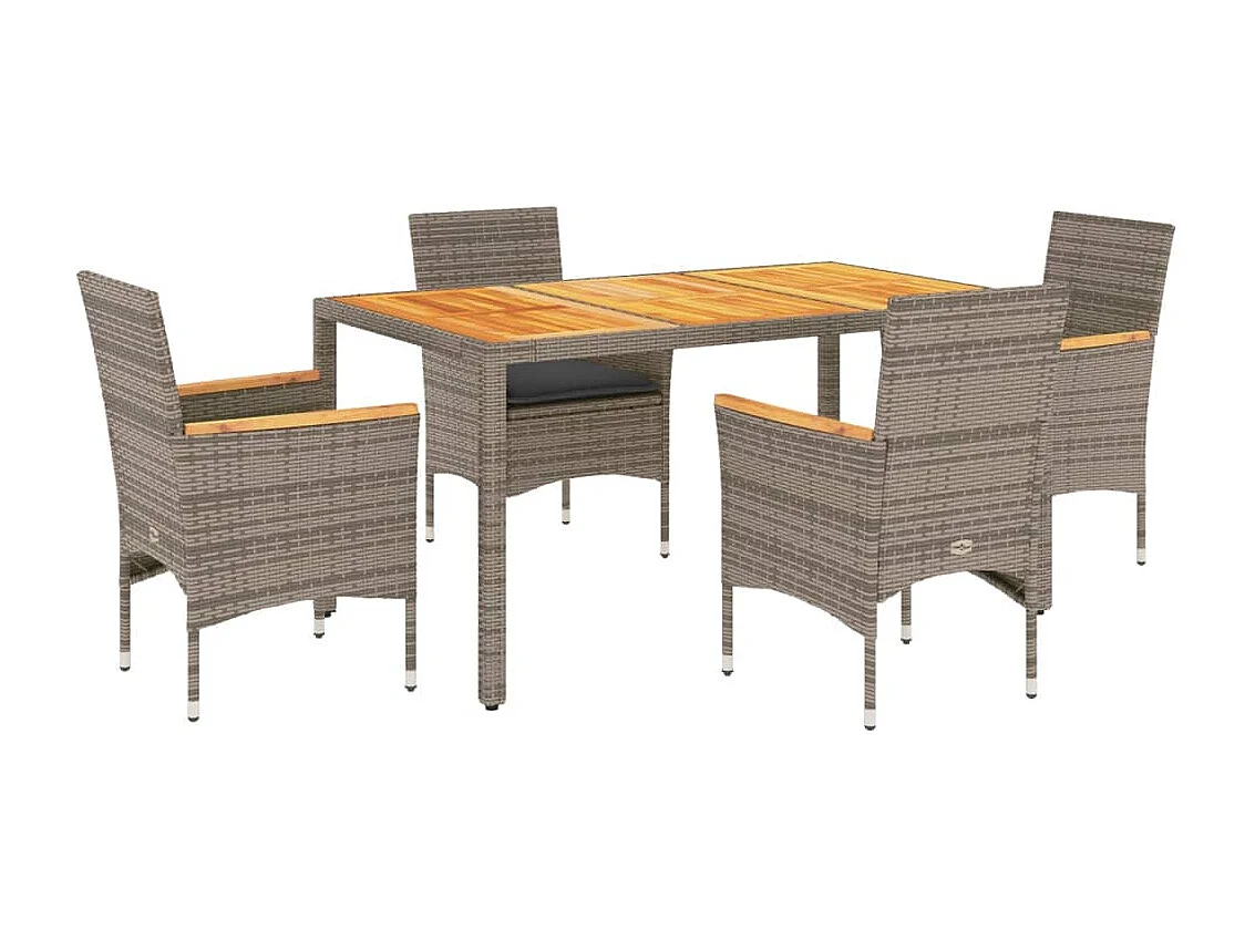 Set Pranzo Giardino 5 pz con Cuscini Grigio Polyrattan Acacia