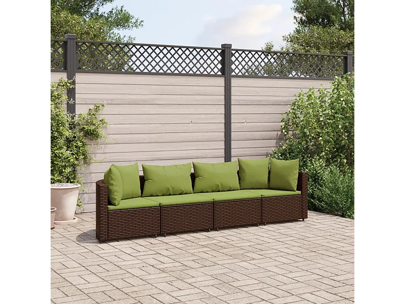 Salon de jardin 4 pcs avec coussins marron résine tressée