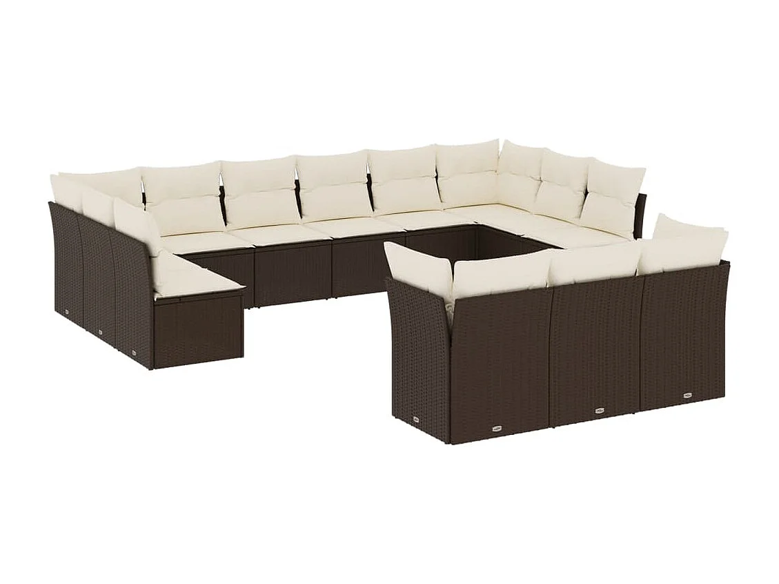 Set Divani da Giardino 13 pz con Cuscini Marrone in Polyrattan