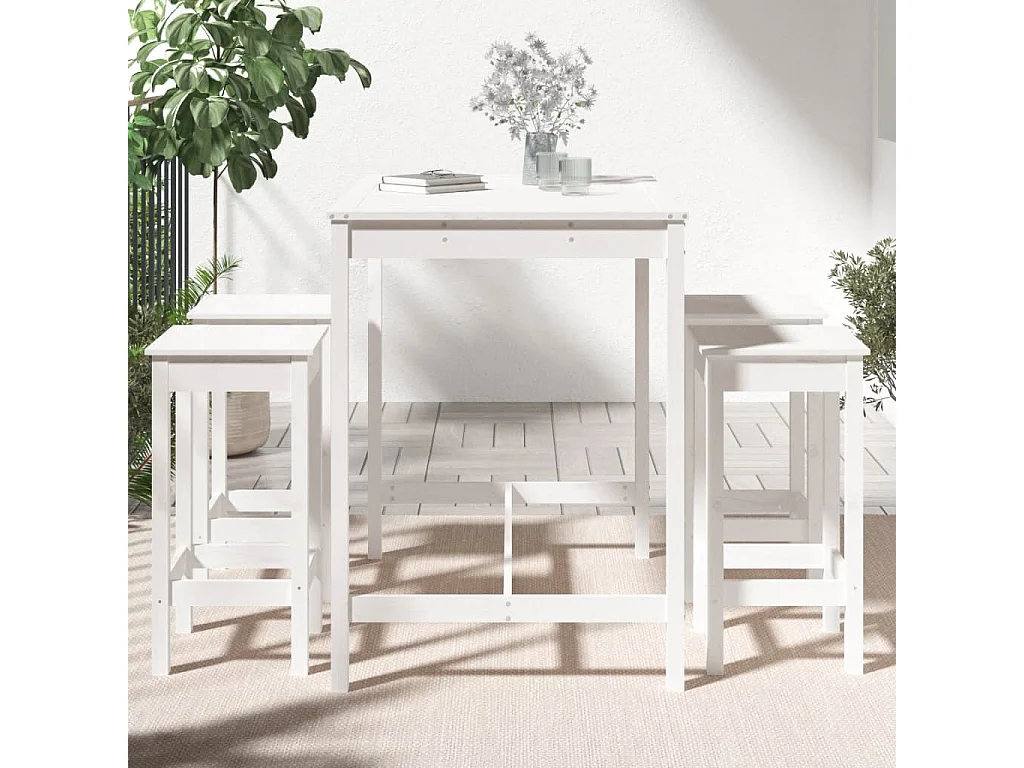 Ensemble de bar de jardin 5 pcs blanc bois massif de pin