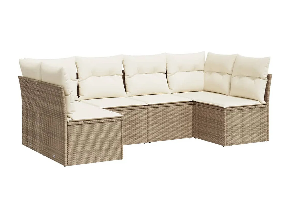 Salon de jardin avec coussins 6 pcs beige résine tressée