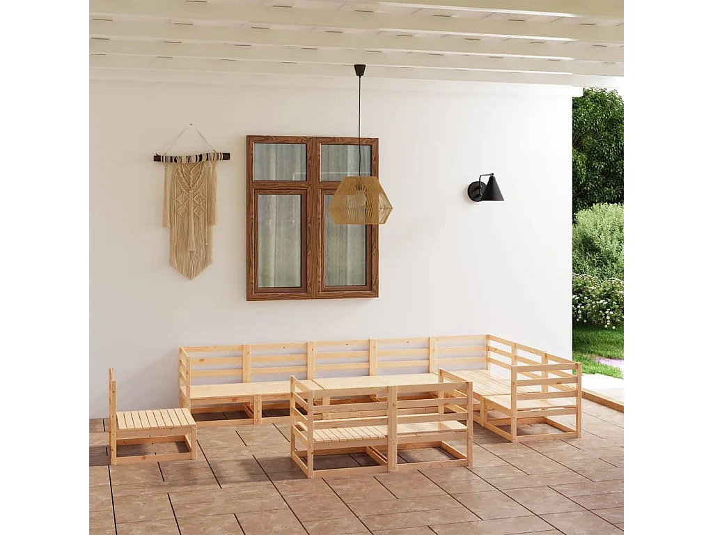 Salon de jardin 10 pcs bois de pin massif