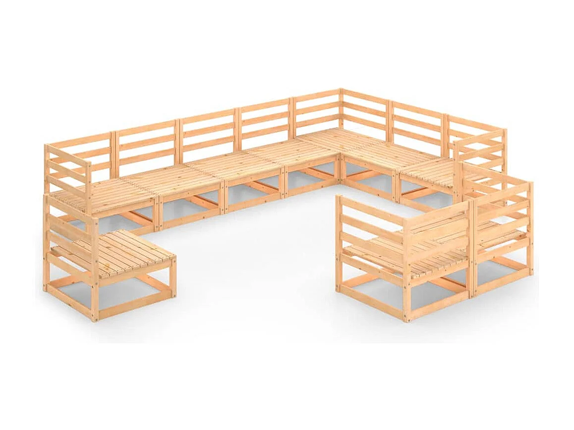 Salon de jardin 10 pcs bois de pin massif