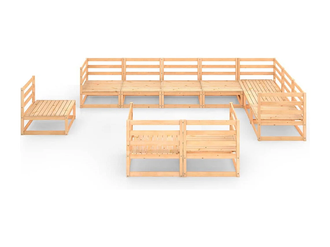 Salon de jardin 10 pcs bois de pin massif