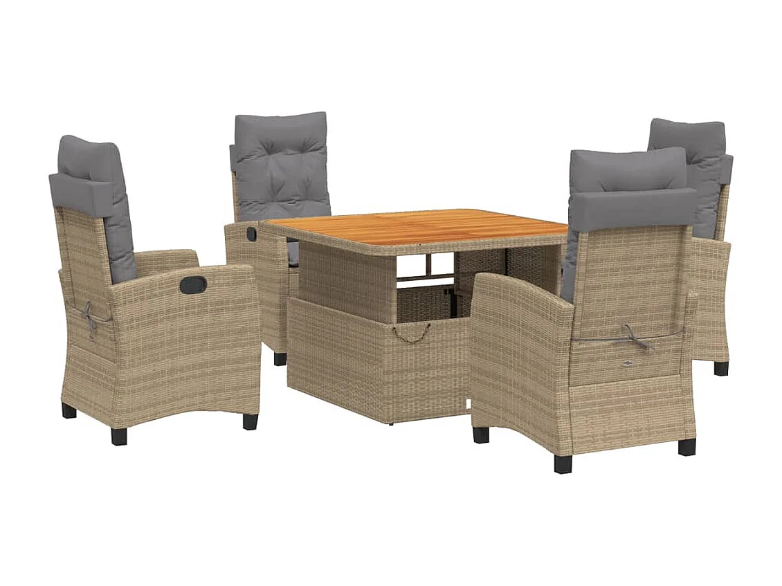 Set da Pranzo da Giardino 5 pz con Cuscini Beige in Polyrattan