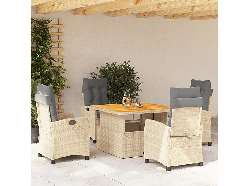 Set da Pranzo da Giardino 5 pz con Cuscini Beige in Polyrattan
