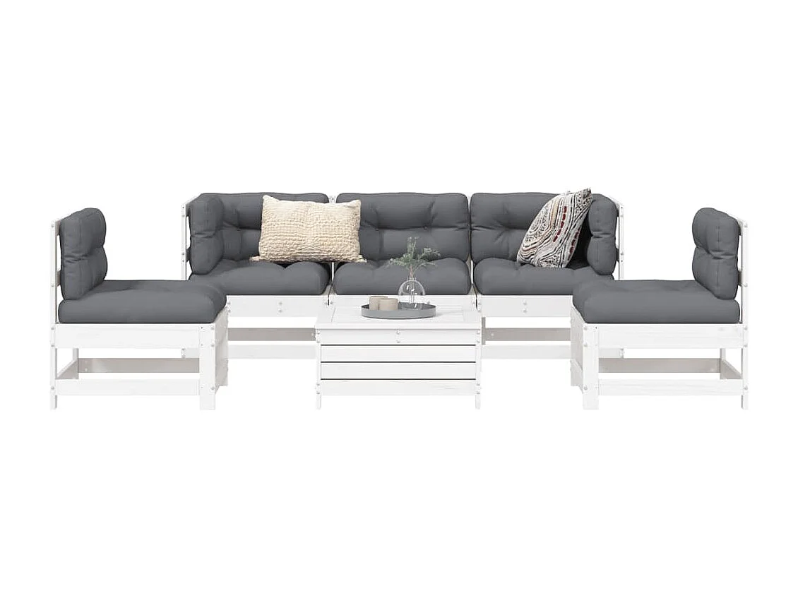Juego de sofás de jardín 6 piezas madera maciza pino blanco