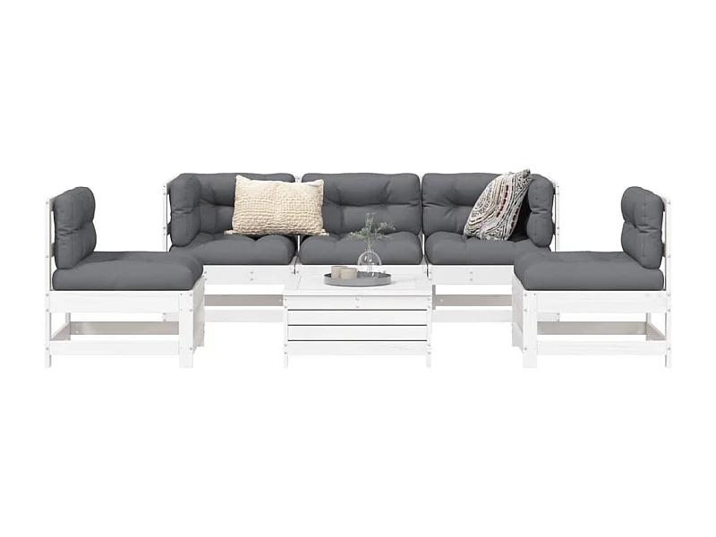 Set Divani da Giardino 6 pz Bianco in Legno Massello di Pino