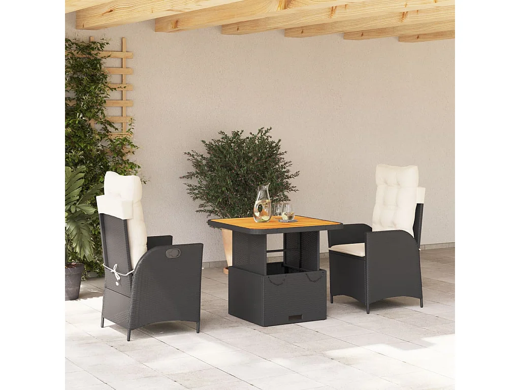 Ensemble à manger de jardin avec coussins 3 pcs Noir