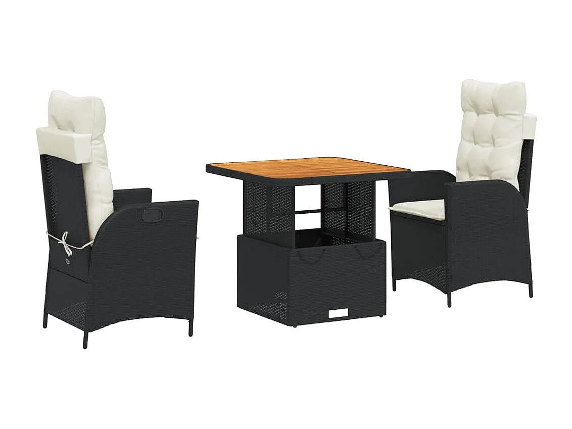 Ensemble à manger de jardin avec coussins 3 pcs Noir