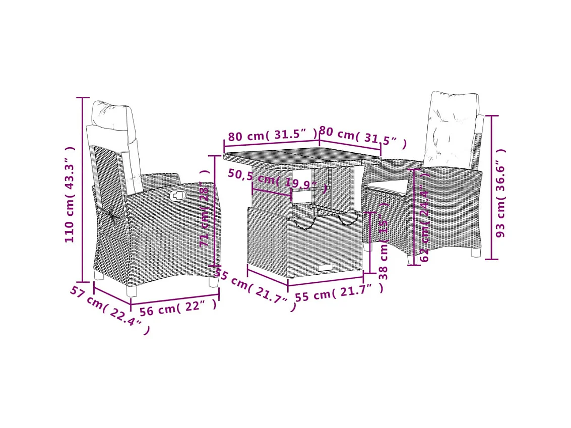 Ensemble à manger de jardin avec coussins 3 pcs Noir
