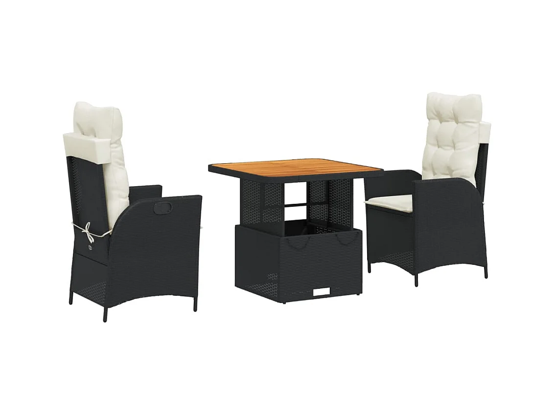 Ensemble à manger de jardin avec coussins 3 pcs Noir