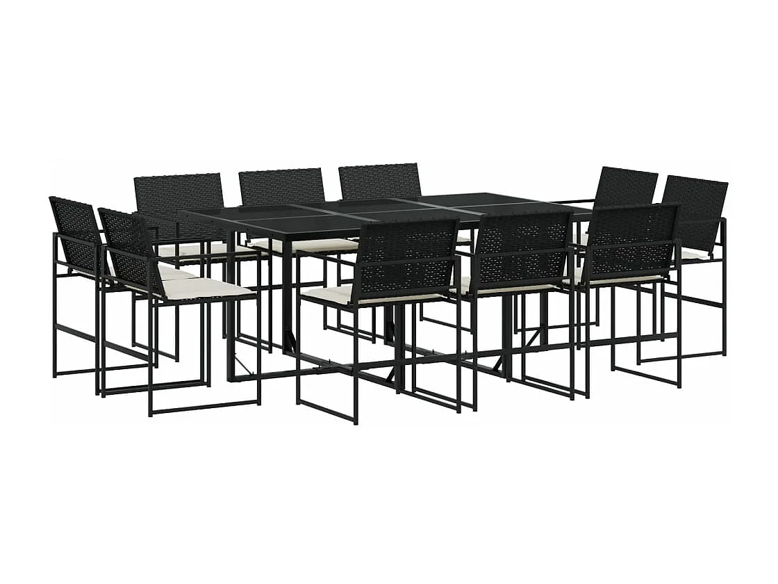 Ensemble à manger de jardin 11 pcs coussins noir résine tressée