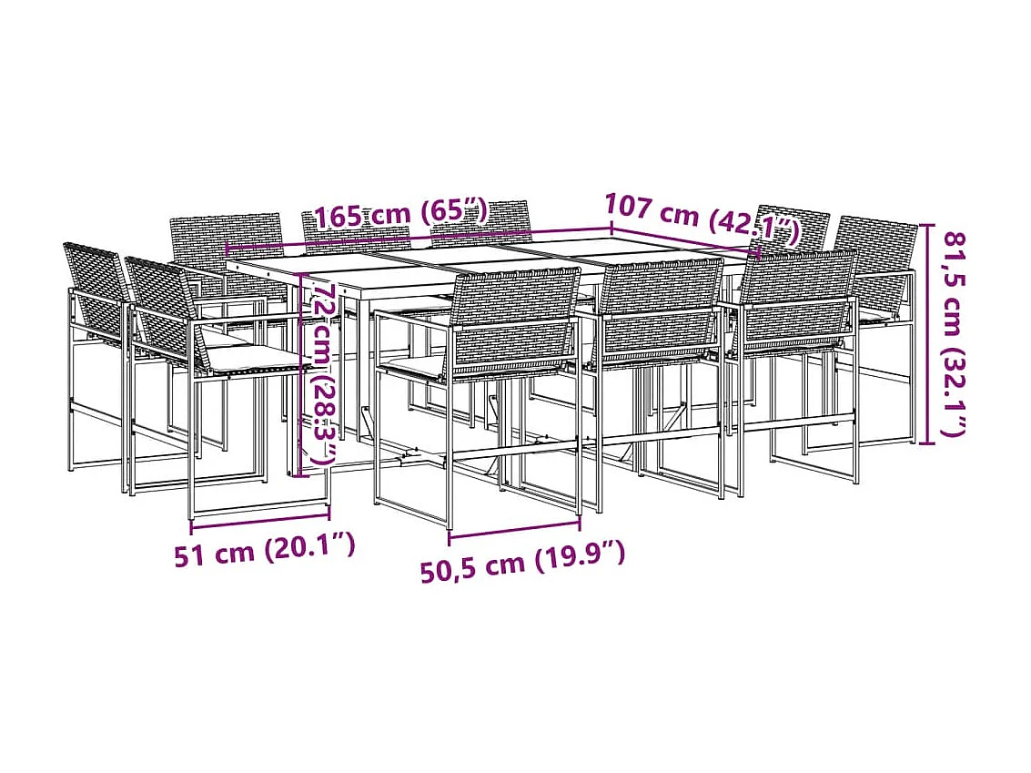 Ensemble à manger de jardin 11 pcs coussins noir résine tressée