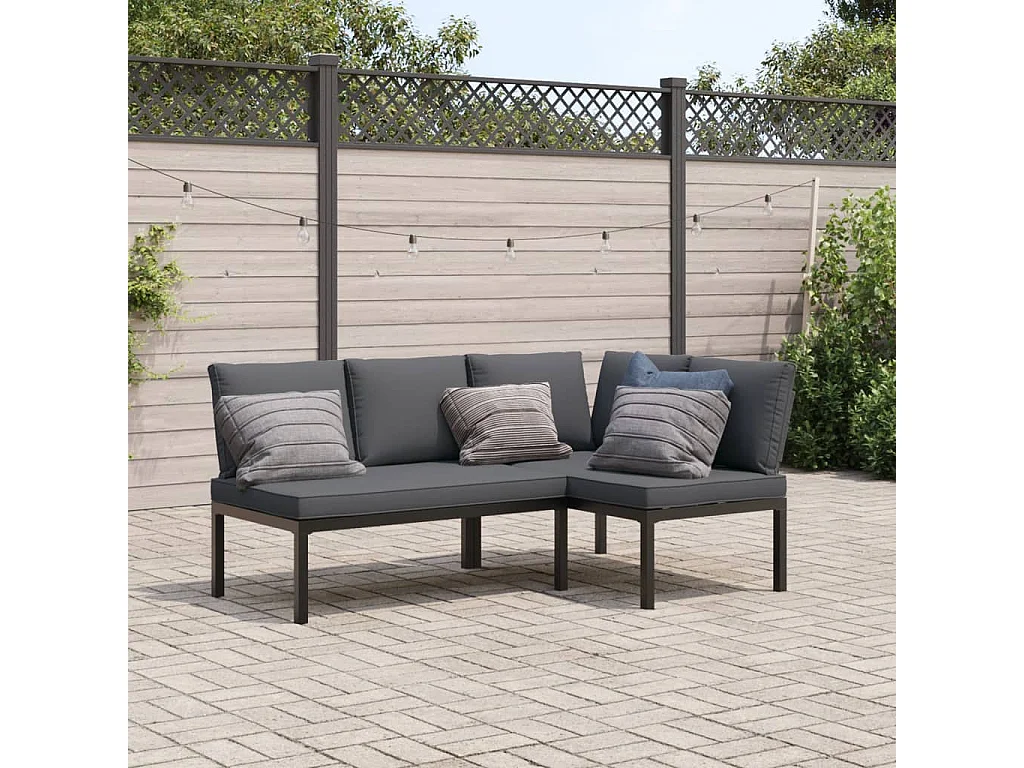 Salon de jardin 2 pcs avec coussins noir aluminium