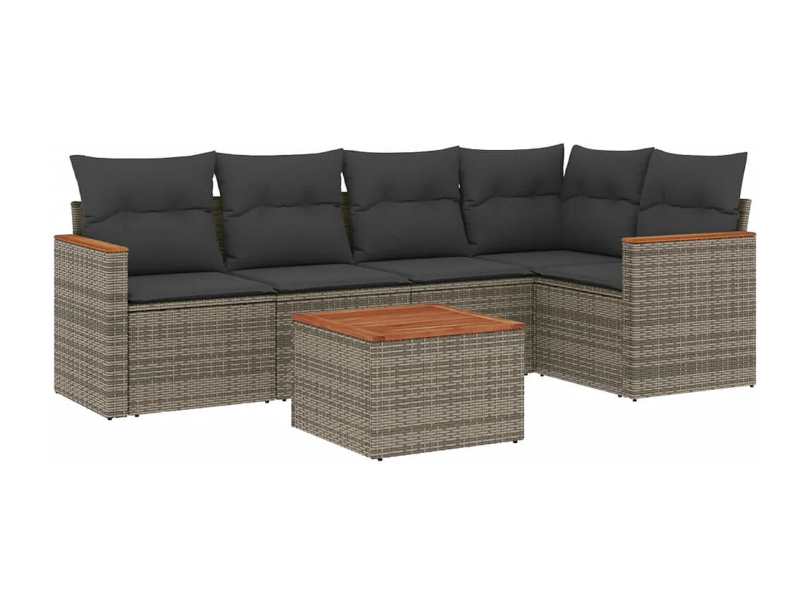 6-delige Loungeset met kussens poly rattan grijs