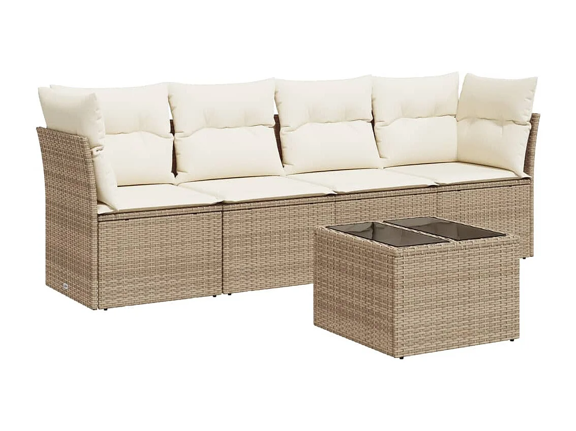 Salon de jardin avec coussins 5 pcs beige résine tressée