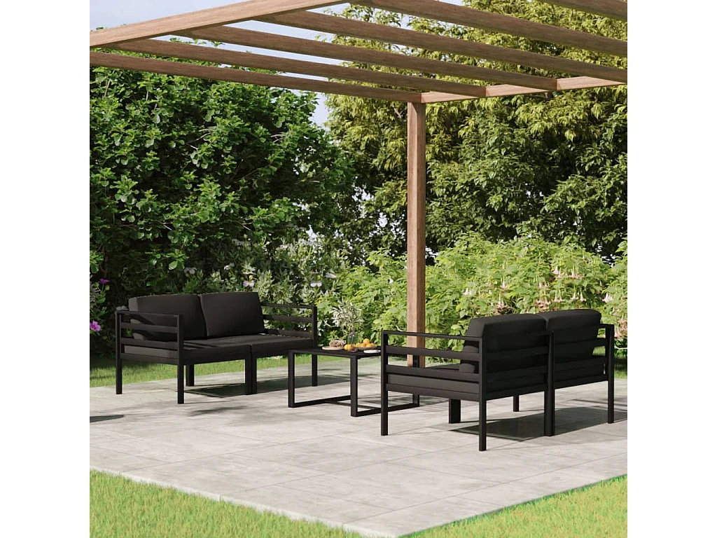 Set Divani da Giardino 5 pz con Cuscini in Alluminio Antracite