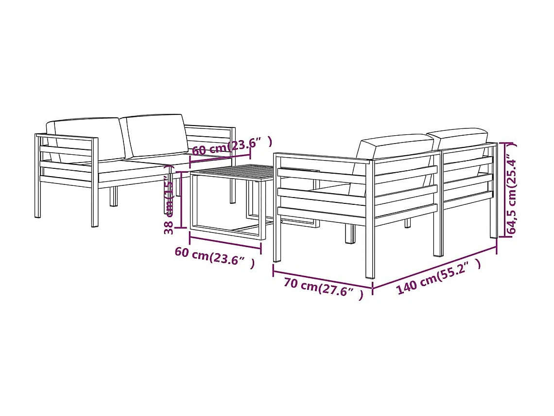 Set Divani da Giardino 5 pz con Cuscini in Alluminio Antracite