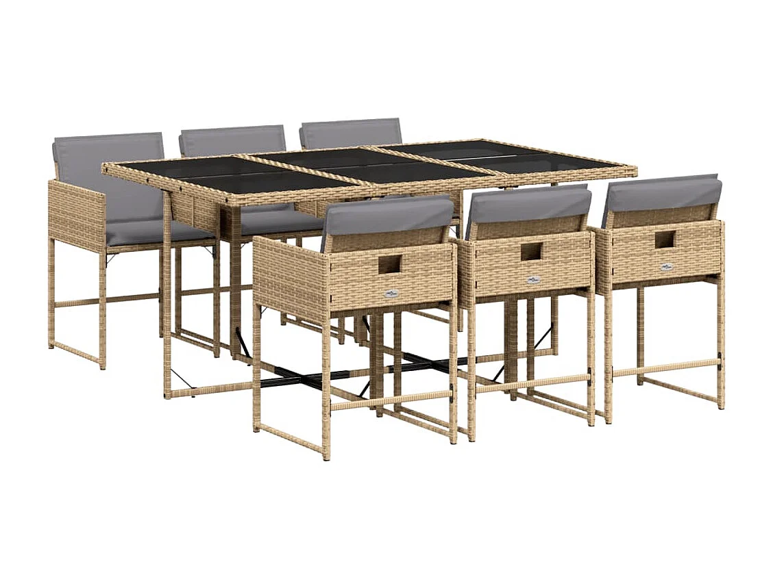 Ensemble à manger de jardin coussins 7 pcs mélange beige rotin