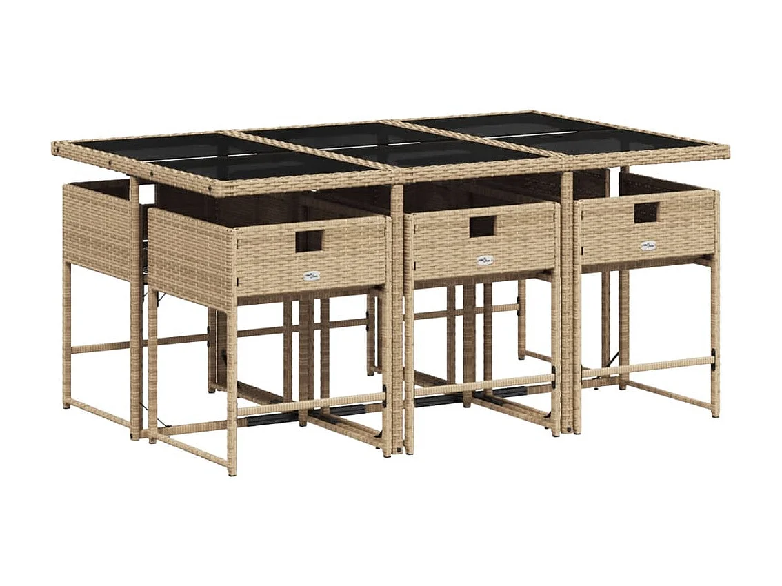 Ensemble à manger de jardin coussins 7 pcs mélange beige rotin