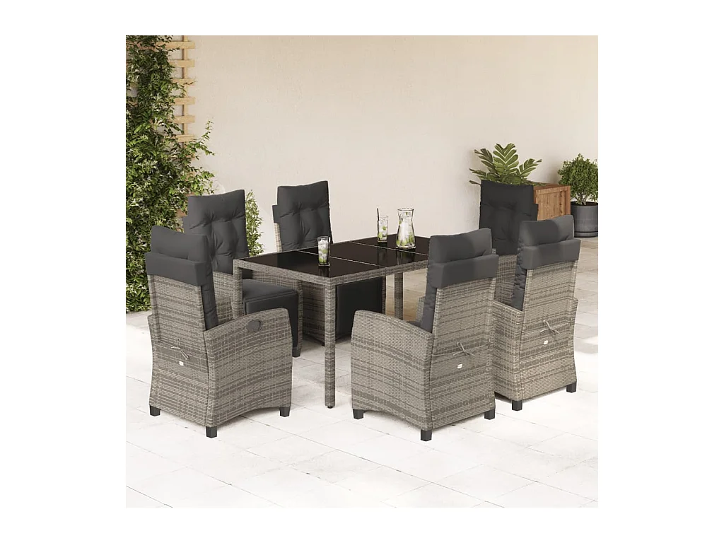 Ensemble à manger de jardin et coussins 7 pcs gris rotin