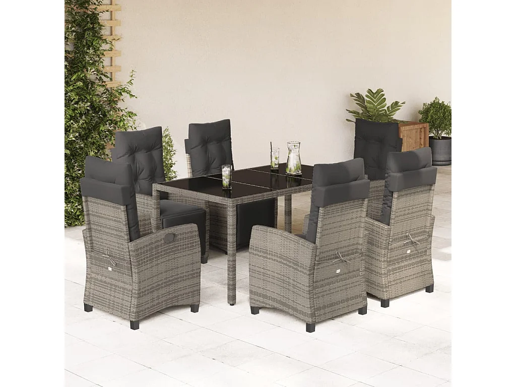 Ensemble à manger de jardin et coussins 7 pcs gris rotin