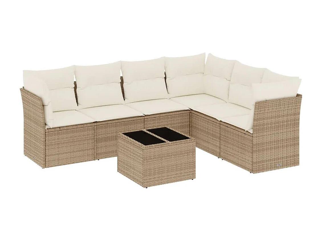 Salon de jardin avec coussins 7 pcs beige résine tressée